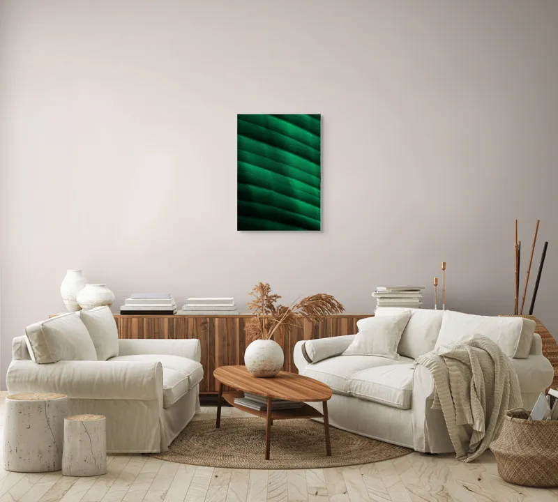 Tablou Canvas, "Frumusețea frunzelor sub razele soarelui", Groove, Verde, Textură, Natură, Lumină, Umbră, Frunză, Linie, Suprafață, Organic, 50 x 70 cm – poza 4