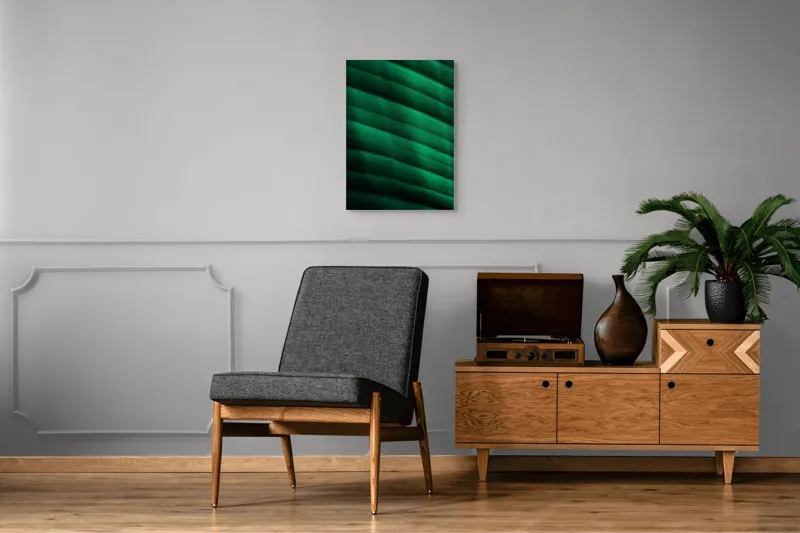 Tablou Canvas, "Frumusețea frunzelor sub razele soarelui", Groove, Verde, Textură, Natură, Lumină, Umbră, Frunză, Linie, Suprafață, Organic, 50 x 70 cm – poza 8