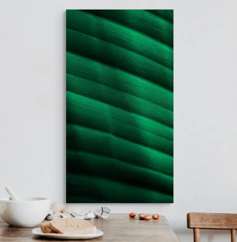 Tablou Canvas, "Frumusețea frunzelor sub razele soarelui", Groove, Verde, Textură, Natură, Lumină, Umbră, Frunză, Linie, Suprafață, Organic, 50 x 90 cm – poza 3
