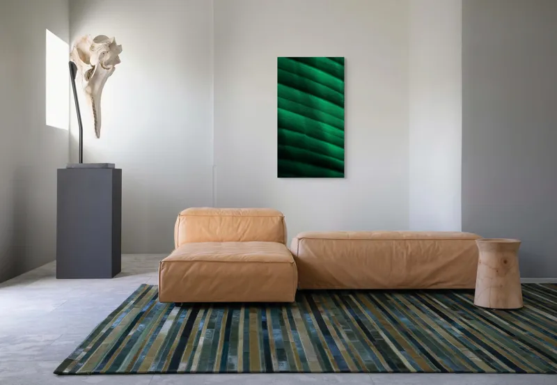 Tablou Canvas, "Frumusețea frunzelor sub razele soarelui", Groove, Verde, Textură, Natură, Lumină, Umbră, Frunză, Linie, Suprafață, Organic, 50 x 90 cm – poza 5