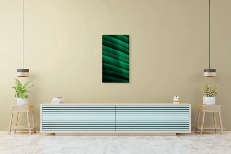 Tablou Canvas, "Frumusețea frunzelor sub razele soarelui", Groove, Verde, Textură, Natură, Lumină, Umbră, Frunză, Linie, Suprafață, Organic, 50 x 90 cm – poza 6