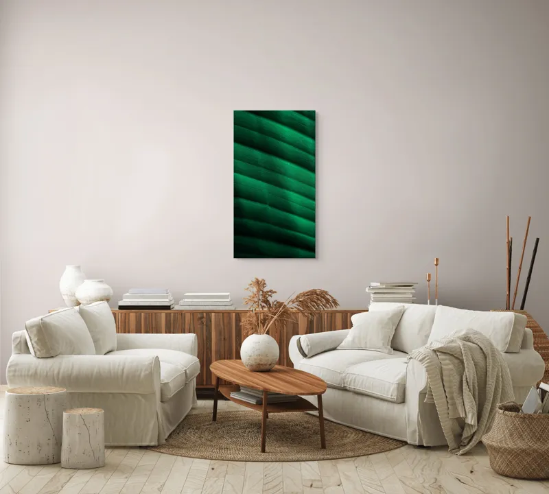 Tablou Canvas, "Frumusețea frunzelor sub razele soarelui", Groove, Verde, Textură, Natură, Lumină, Umbră, Frunză, Linie, Suprafață, Organic, 50 x 90 cm – poza 7