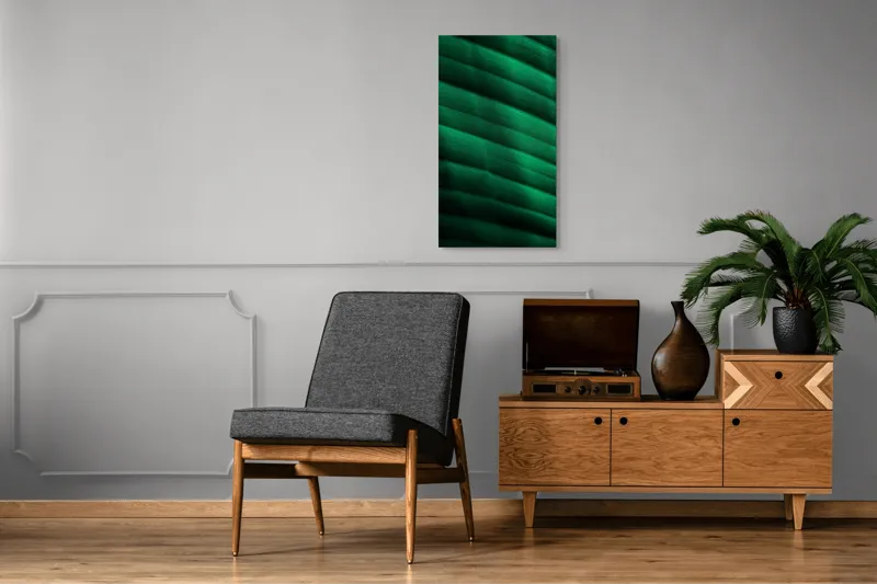 Tablou Canvas, "Frumusețea frunzelor sub razele soarelui", Groove, Verde, Textură, Natură, Lumină, Umbră, Frunză, Linie, Suprafață, Organic, 50 x 90 cm – poza 8