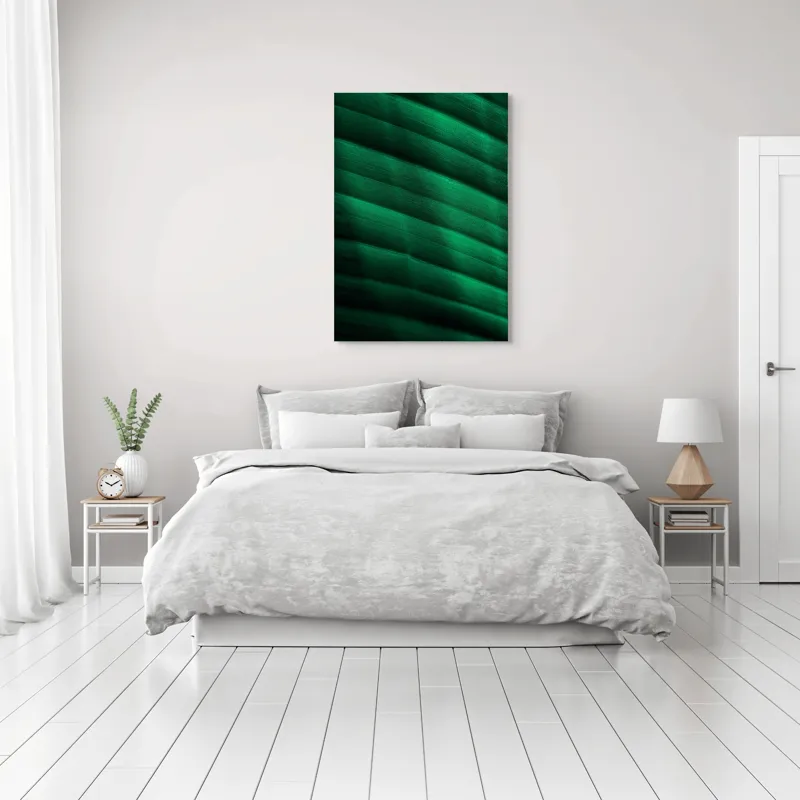 Tablou Canvas, "Frumusețea frunzelor sub razele soarelui", Groove, Verde, Textură, Natură, Lumină, Umbră, Frunză, Linie, Suprafață, Organic, 70 x 100 cm – poza 3