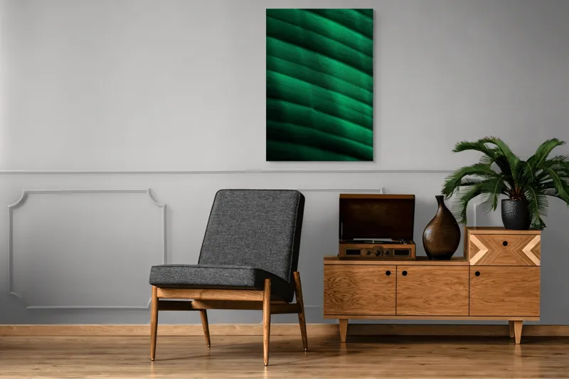 Tablou Canvas, "Frumusețea frunzelor sub razele soarelui", Groove, Verde, Textură, Natură, Lumină, Umbră, Frunză, Linie, Suprafață, Organic, 70 x 100 cm – poza 6