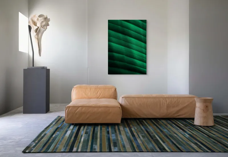 Tablou Canvas, "Frumusețea frunzelor sub razele soarelui", Groove, Verde, Textură, Natură, Lumină, Umbră, Frunză, Linie, Suprafață, Organic, 70 x 100 cm – poza 7