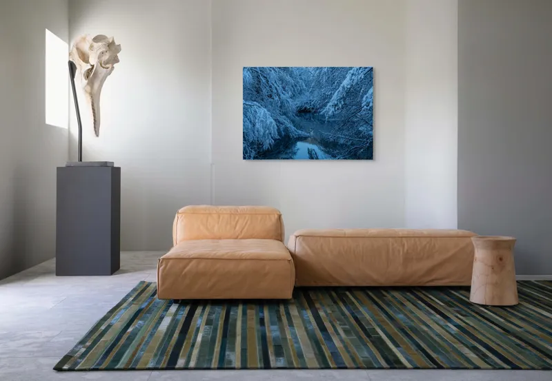 Tablou Canvas, "Iarna liniștită pe râul înghețat", Alb, Înghețat, Tăcut, Rece, Reflexie, Ramuri, Neclintit, Înnorat, 100 x 70 cm – poza 7