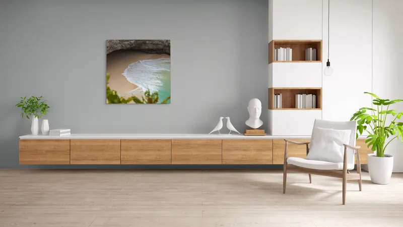 Tablou Canvas, "Valuri delicate pe plajă ascunsă", Plajă, Stânci, Nisip, Apă, Valuri, Vegetație, Natură, Relaxare, 100 x 100 cm – poza 8