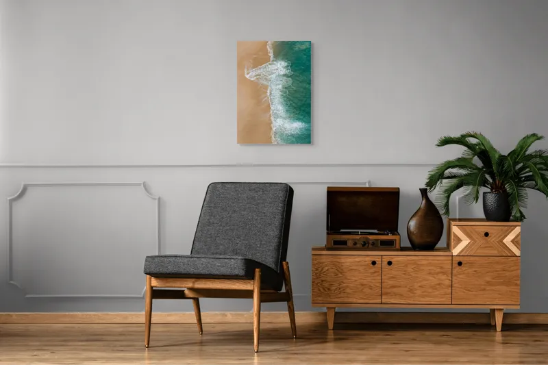 Tablou Canvas, "Valurile albe pe nisipul auriu", Valuri, Țărm, Apă, Nisip, Turcoaz, Spumă, Natură, Ocean, Liniște, Litoral, 50 x 70 cm – poza 8