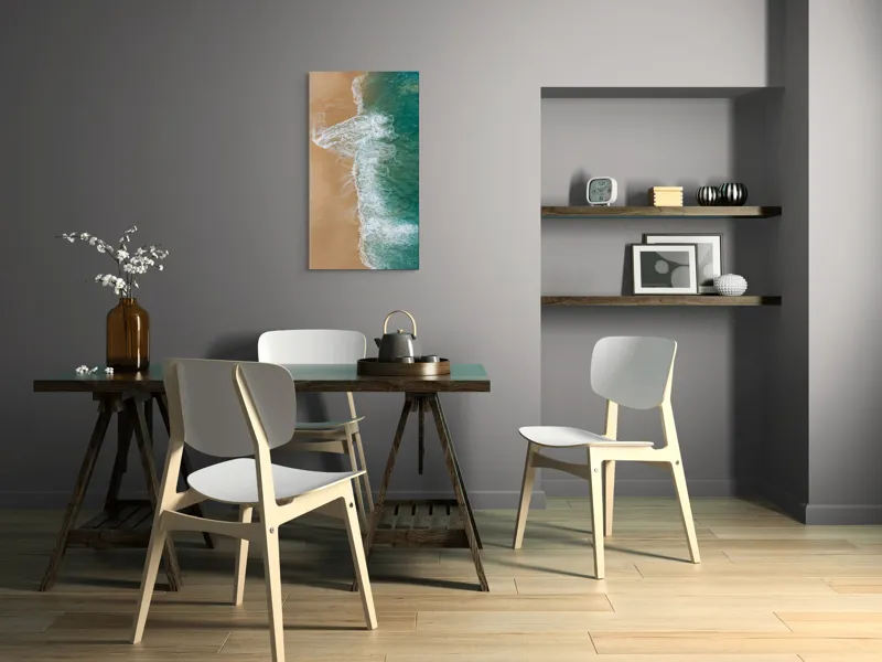 Tablou Canvas, "Valurile albe pe nisipul auriu", Valuri, Țărm, Apă, Nisip, Turcoaz, Spumă, Natură, Ocean, Liniște, Litoral, 50 x 90 cm – poza 4