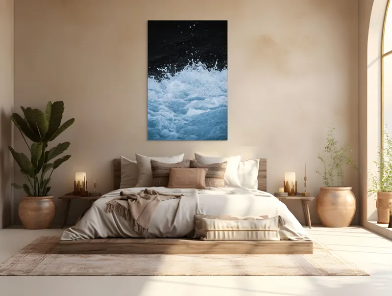 Tablou Canvas, "Freamătul apelor sub lună plină", Spumă, Energie, Dinamism, Apă, Impact, Fluiditate, Contrast, Viteză, Explozie, 100 x 150 cm – poza 3