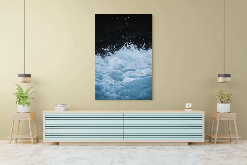 Tablou Canvas, "Freamătul apelor sub lună plină", Spumă, Energie, Dinamism, Apă, Impact, Fluiditate, Contrast, Viteză, Explozie, 100 x 150 cm – poza 4