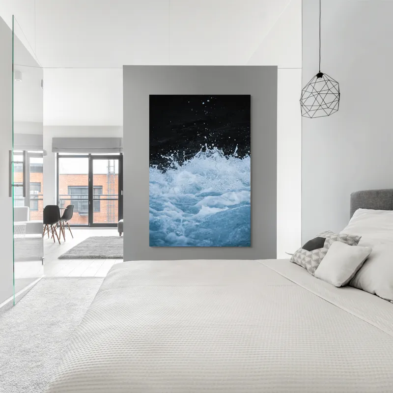 Tablou Canvas, "Freamătul apelor sub lună plină", Spumă, Energie, Dinamism, Apă, Impact, Fluiditate, Contrast, Viteză, Explozie, 100 x 150 cm – poza 5