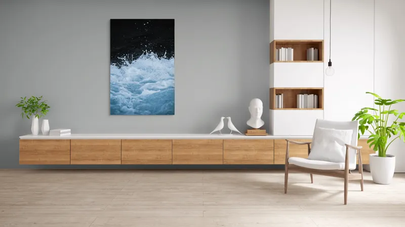 Tablou Canvas, "Freamătul apelor sub lună plină", Spumă, Energie, Dinamism, Apă, Impact, Fluiditate, Contrast, Viteză, Explozie, 100 x 150 cm – poza 8