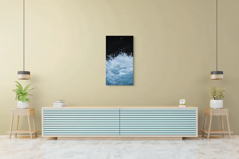 Tablou Canvas, "Freamătul apelor sub lună plină", Spumă, Energie, Dinamism, Apă, Impact, Fluiditate, Contrast, Viteză, Explozie, 50 x 90 cm – poza 6