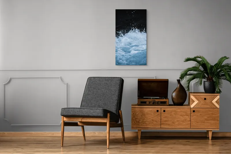Tablou Canvas, "Freamătul apelor sub lună plină", Spumă, Energie, Dinamism, Apă, Impact, Fluiditate, Contrast, Viteză, Explozie, 50 x 90 cm – poza 8