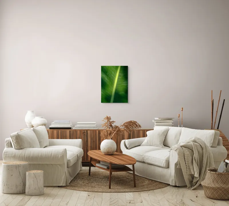 Tablou Canvas, "Frunza luminată de soare blând", Verde, Lumină, Textură, Natură, Nervuri, Frunză, Strălucire, Vitalitate, 39 x 54 cm – poza 5