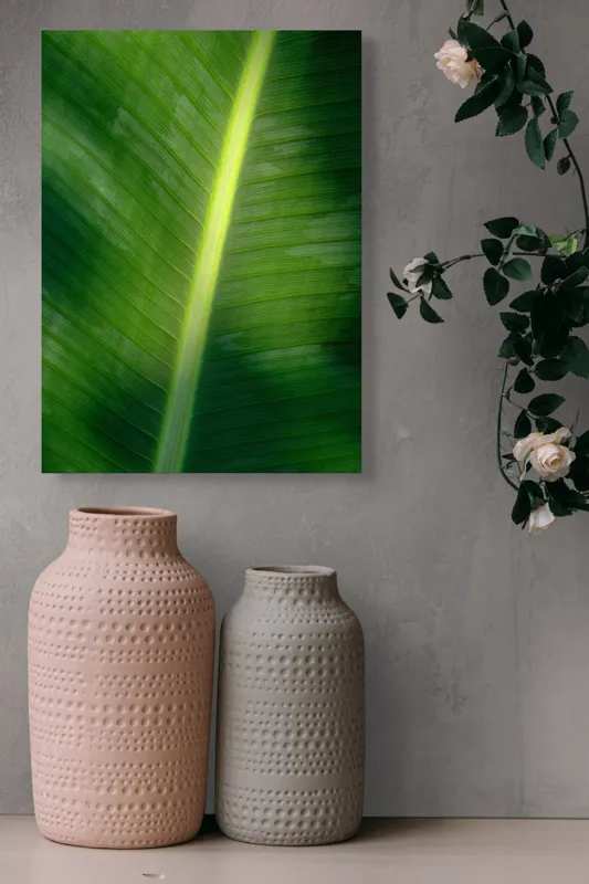Tablou Canvas, "Frunza luminată de soare blând", Verde, Lumină, Textură, Natură, Nervuri, Frunză, Strălucire, Vitalitate, 39 x 54 cm – poza 6