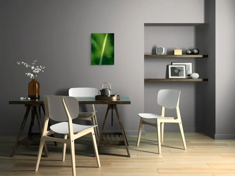 Tablou Canvas, "Frunza luminată de soare blând", Verde, Lumină, Textură, Natură, Nervuri, Frunză, Strălucire, Vitalitate, 39 x 54 cm – poza 7