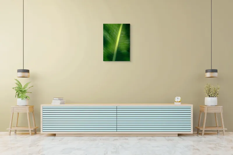 Tablou Canvas, "Frunza luminată de soare blând", Verde, Lumină, Textură, Natură, Nervuri, Frunză, Strălucire, Vitalitate, 50 x 70 cm – poza 6