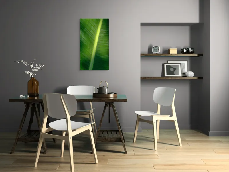 Tablou Canvas, "Frunza luminată de soare blând", Verde, Lumină, Textură, Natură, Nervuri, Frunză, Strălucire, Vitalitate, 50 x 90 cm – poza 4