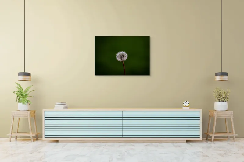 Tablou Canvas, "Puf de păpădie în bătaia vântului", Pufoasă, Delicată, Fragilă, Etereală, Simplă, Solitară, Contrastantă, Mică, 100 x 70 cm – poza 4