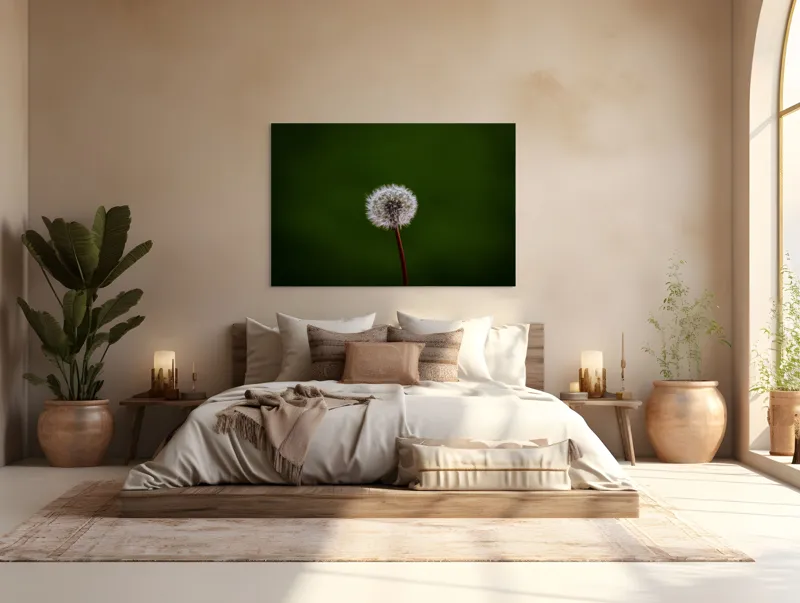 Tablou Canvas, "Puf de păpădie în bătaia vântului", Pufoasă, Delicată, Fragilă, Etereală, Simplă, Solitară, Contrastantă, Mică, 150 x 100 cm – poza 4