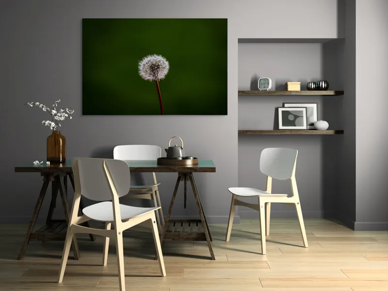 Tablou Canvas, "Puf de păpădie în bătaia vântului", Pufoasă, Delicată, Fragilă, Etereală, Simplă, Solitară, Contrastantă, Mică, 150 x 100 cm – poza 5