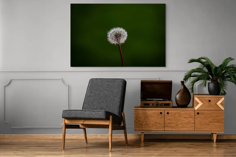 Tablou Canvas, "Puf de păpădie în bătaia vântului", Pufoasă, Delicată, Fragilă, Etereală, Simplă, Solitară, Contrastantă, Mică, 150 x 100 cm – poza 8
