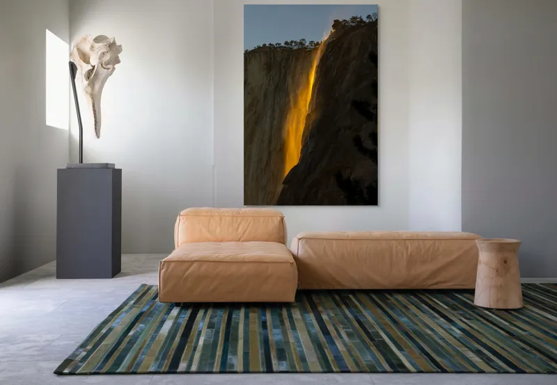 Tablou Canvas, "Cascada aurie în amurgul serii", Apus, Cascadă, Aurie, Spectacol, Nisip, Strălucire, Stâncă, Natură, Magie, 100 x 150 cm – poza 7