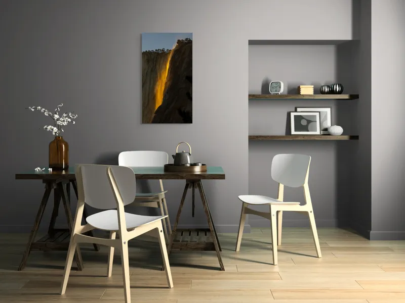 Tablou Canvas, "Cascada aurie în amurgul serii", Apus, Cascadă, Aurie, Spectacol, Nisip, Strălucire, Stâncă, Natură, Magie, 50 x 90 cm – poza 4