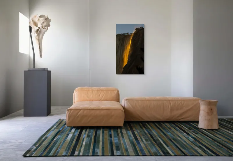 Tablou Canvas, "Cascada aurie în amurgul serii", Apus, Cascadă, Aurie, Spectacol, Nisip, Strălucire, Stâncă, Natură, Magie, 50 x 90 cm – poza 5