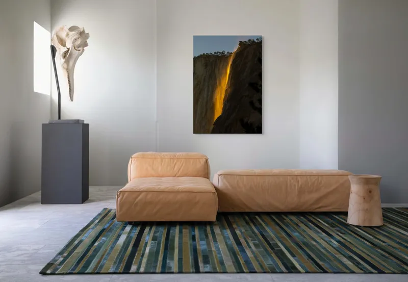 Tablou Canvas, "Cascada aurie în amurgul serii", Apus, Cascadă, Aurie, Spectacol, Nisip, Strălucire, Stâncă, Natură, Magie, 70 x 100 cm – poza 7