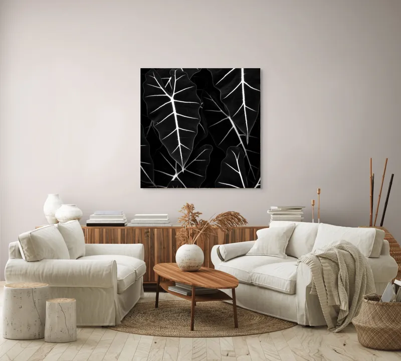 Tablou Canvas, "Frumusețea geometrică a naturii", Frunze, Model, Textura, Contrast, Umbre, Eleganta, Natură, Dungi, Vegetație, Simetrie, 100 x 100 cm – poza 3