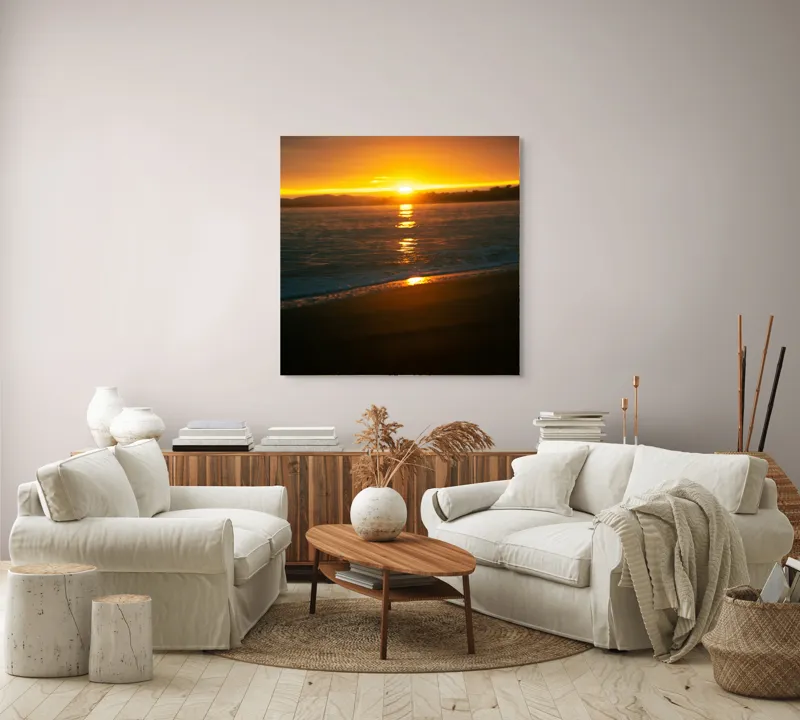 Tablou Canvas, "Apusul liniștitor al mării negre", Apus, Aur, Valuri, Reflecție, Horizon, Calm, Strălucire, 100 x 100 cm – poza 3