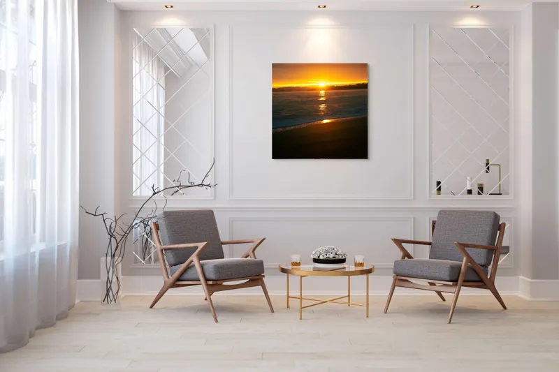 Tablou Canvas, "Apusul liniștitor al mării negre", Apus, Aur, Valuri, Reflecție, Horizon, Calm, Strălucire, 100 x 100 cm – poza 7