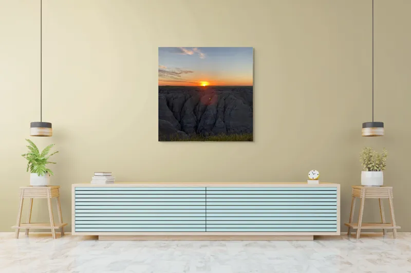 Tablou Canvas, "Apus peste formele sculptate ale naturii", Apus, Stânci, Cer, Orizont, Peisaj, Frumusețe, Natură., 100 x 100 cm – poza 5