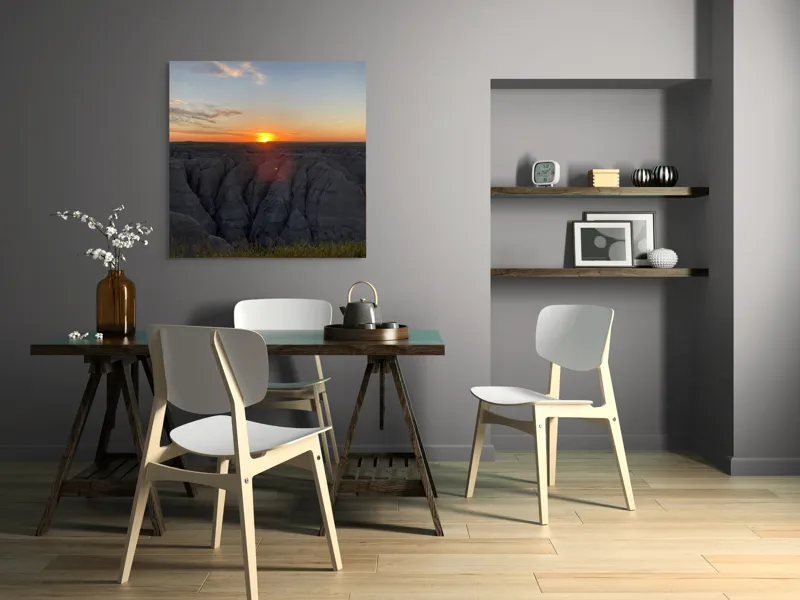 Tablou Canvas, "Apus peste formele sculptate ale naturii", Apus, Stânci, Cer, Orizont, Peisaj, Frumusețe, Natură., 100 x 100 cm – poza 6