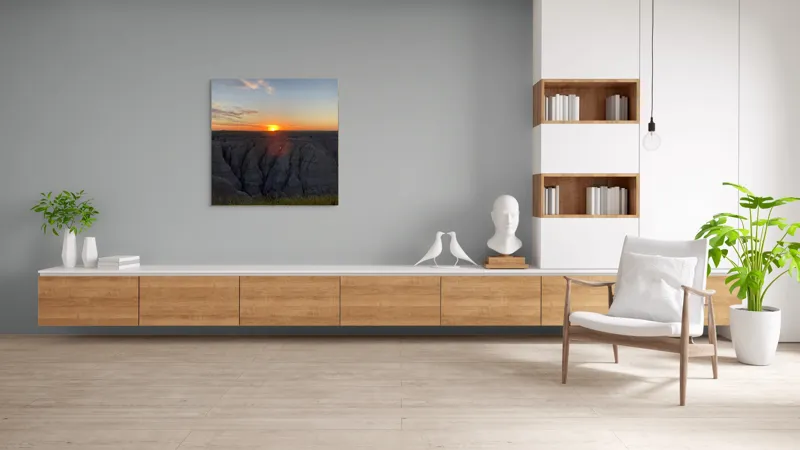 Tablou Canvas, "Apus peste formele sculptate ale naturii", Apus, Stânci, Cer, Orizont, Peisaj, Frumusețe, Natură., 100 x 100 cm – poza 8