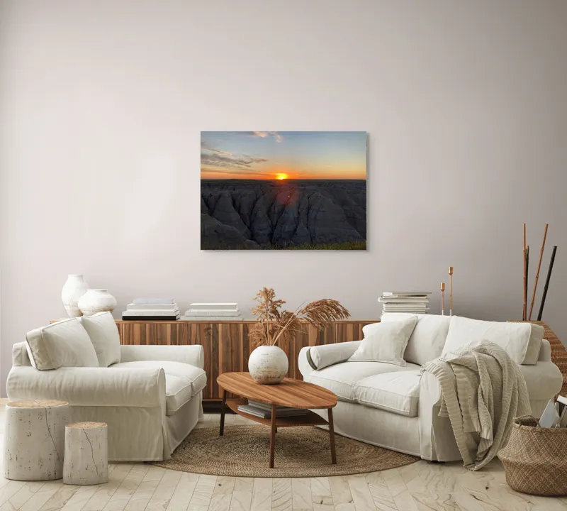 Tablou Canvas, "Apus peste formele sculptate ale naturii", Apus, Stânci, Cer, Orizont, Peisaj, Frumusețe, Natură., 100 x 70 cm – poza 3