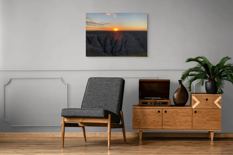 Tablou Canvas, "Apus peste formele sculptate ale naturii", Apus, Stânci, Cer, Orizont, Peisaj, Frumusețe, Natură., 100 x 70 cm – poza 8