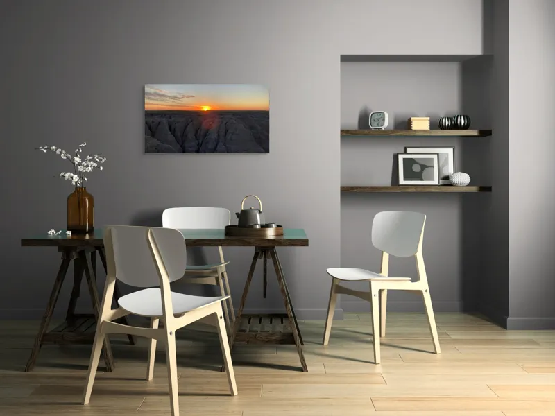 Tablou Canvas, "Apus peste formele sculptate ale naturii", Apus, Stânci, Cer, Orizont, Peisaj, Frumusețe, Natură., 90 x 50 cm – poza 3