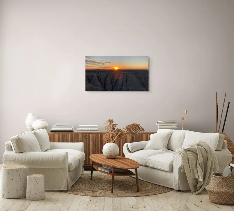 Tablou Canvas, "Apus peste formele sculptate ale naturii", Apus, Stânci, Cer, Orizont, Peisaj, Frumusețe, Natură., 90 x 50 cm – poza 4