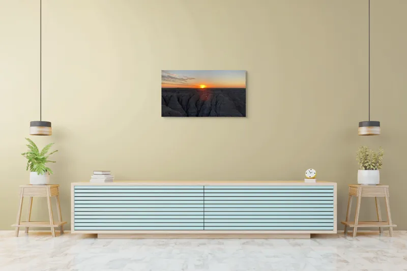 Tablou Canvas, "Apus peste formele sculptate ale naturii", Apus, Stânci, Cer, Orizont, Peisaj, Frumusețe, Natură., 90 x 50 cm – poza 5