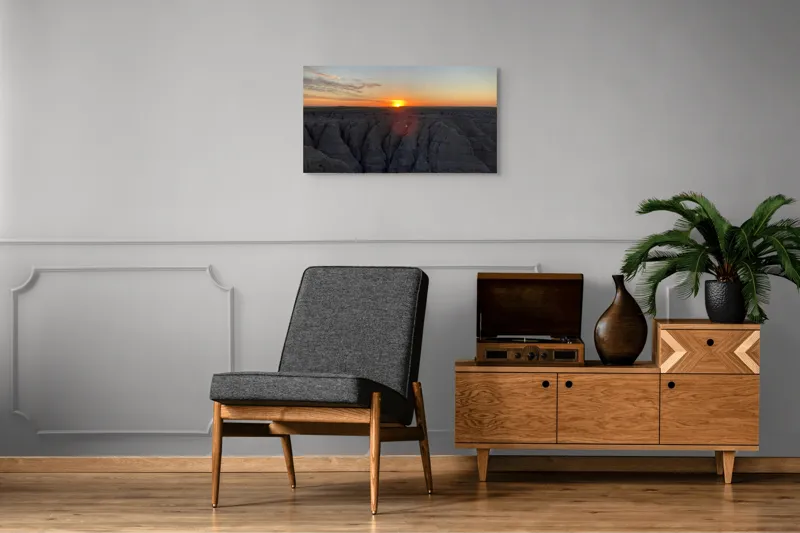 Tablou Canvas, "Apus peste formele sculptate ale naturii", Apus, Stânci, Cer, Orizont, Peisaj, Frumusețe, Natură., 90 x 50 cm – poza 6