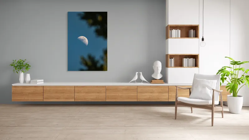 Tablou Canvas, "Luna printre ramuri întunecate", Lună, Cer, Umbre, Natură, Lumină, Seară, Mister, Calm, Frumusețe, Contrast, 100 x 150 cm – poza 8