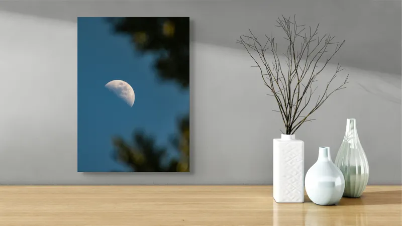 Tablou Canvas, "Luna printre ramuri întunecate", Lună, Cer, Umbre, Natură, Lumină, Seară, Mister, Calm, Frumusețe, Contrast, 39 x 54 cm – poza 4