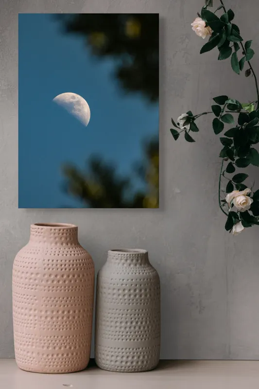 Tablou Canvas, "Luna printre ramuri întunecate", Lună, Cer, Umbre, Natură, Lumină, Seară, Mister, Calm, Frumusețe, Contrast, 39 x 54 cm – poza 6