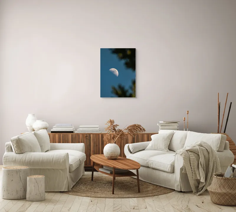Tablou Canvas, "Luna printre ramuri întunecate", Lună, Cer, Umbre, Natură, Lumină, Seară, Mister, Calm, Frumusețe, Contrast, 50 x 70 cm – poza 4