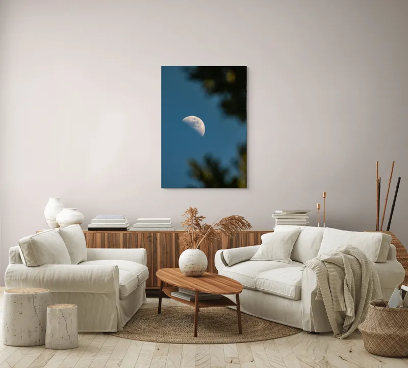 Tablou Canvas, "Luna printre ramuri întunecate", Lună, Cer, Umbre, Natură, Lumină, Seară, Mister, Calm, Frumusețe, Contrast, 70 x 100 cm – poza 4